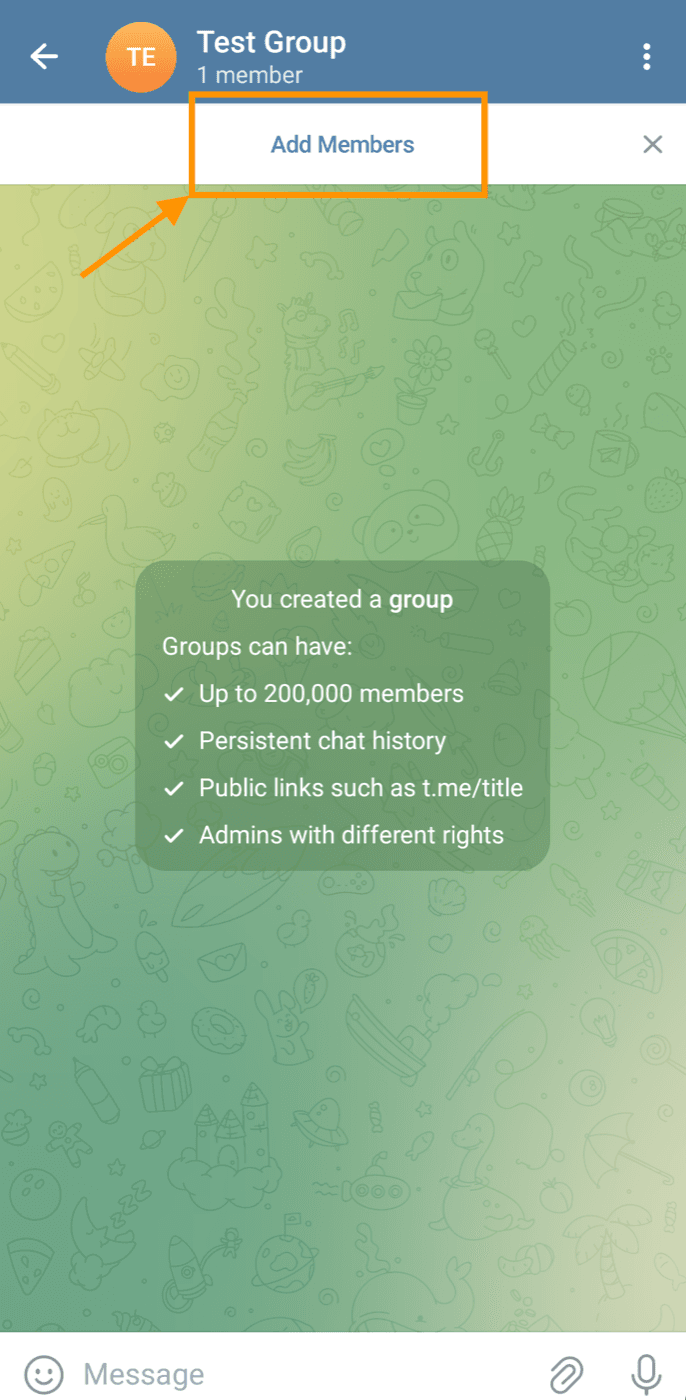 The New Member option in a Telegram group