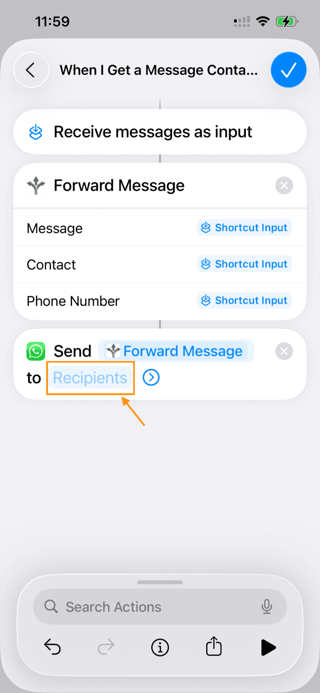 Entering the WhatsApp recipient