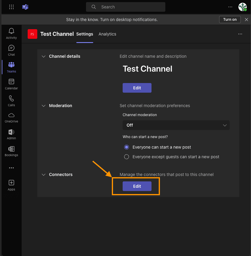 The Edit button in the channel connectors section