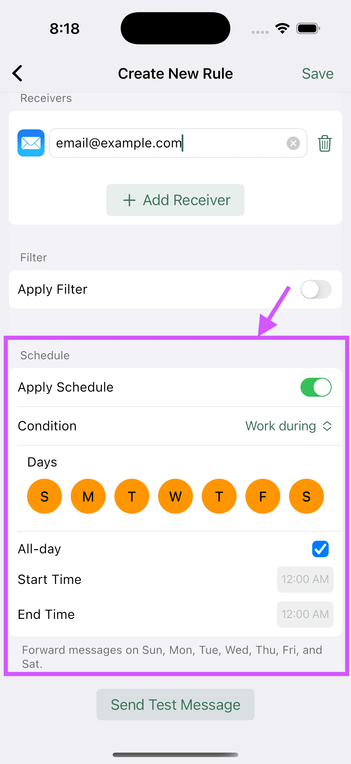 Apply schedule to rule
