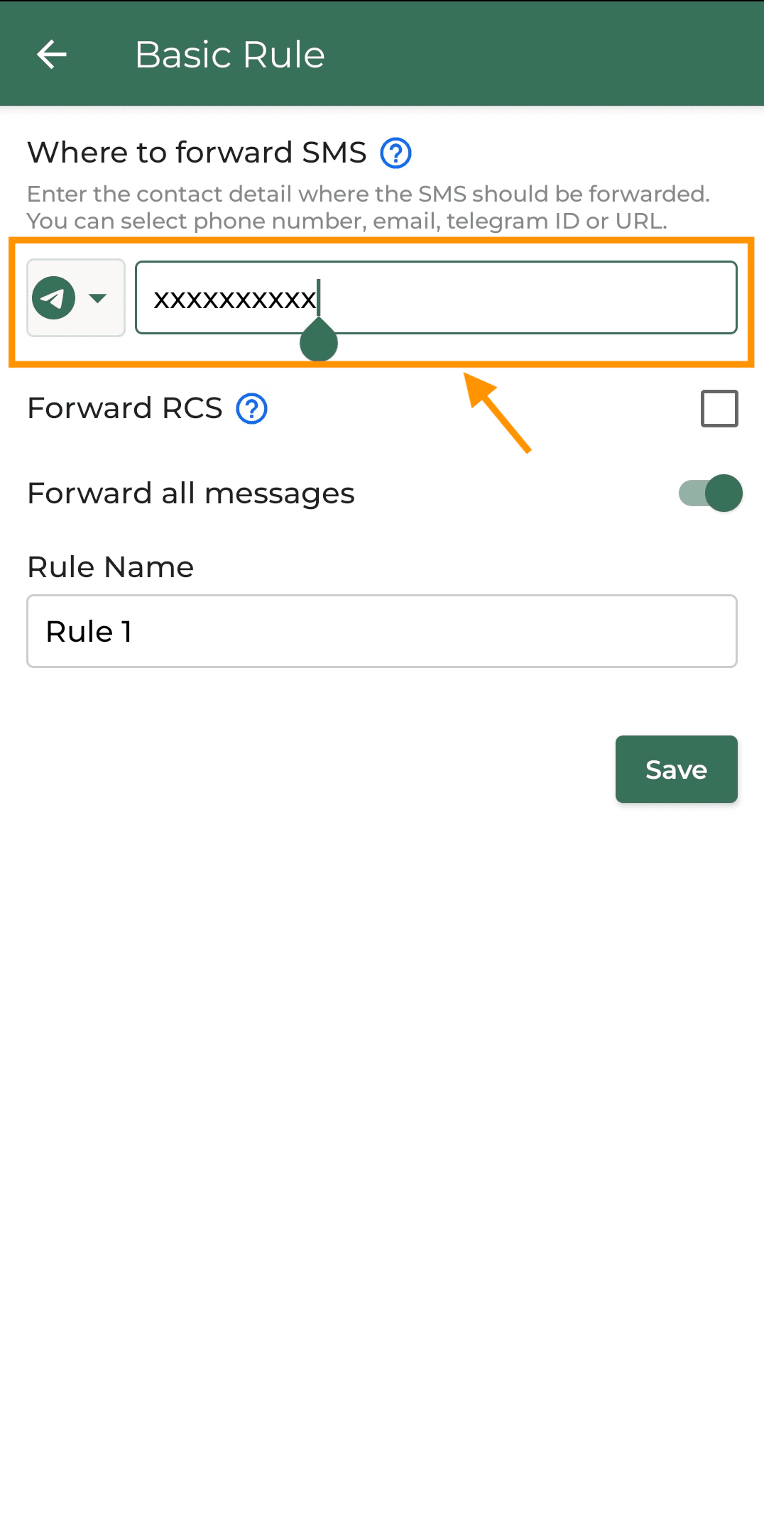 entering telegram chat ID in input