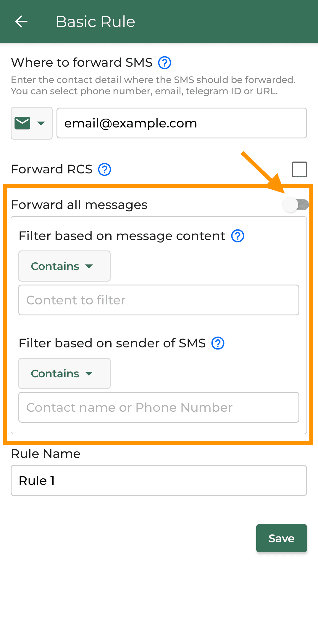 Apply filter based on content or sender