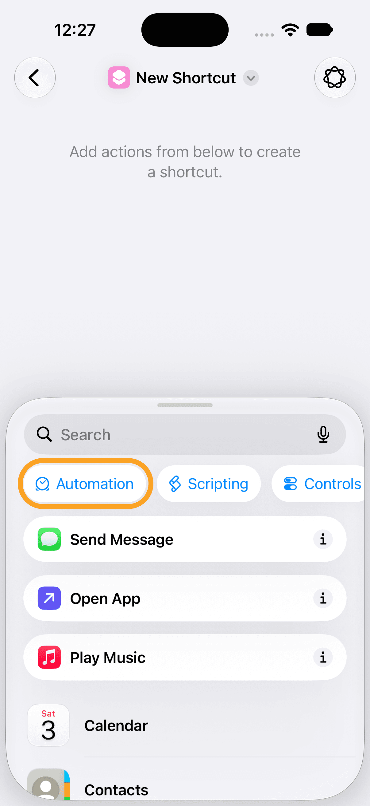 The Automation category above the list of actions