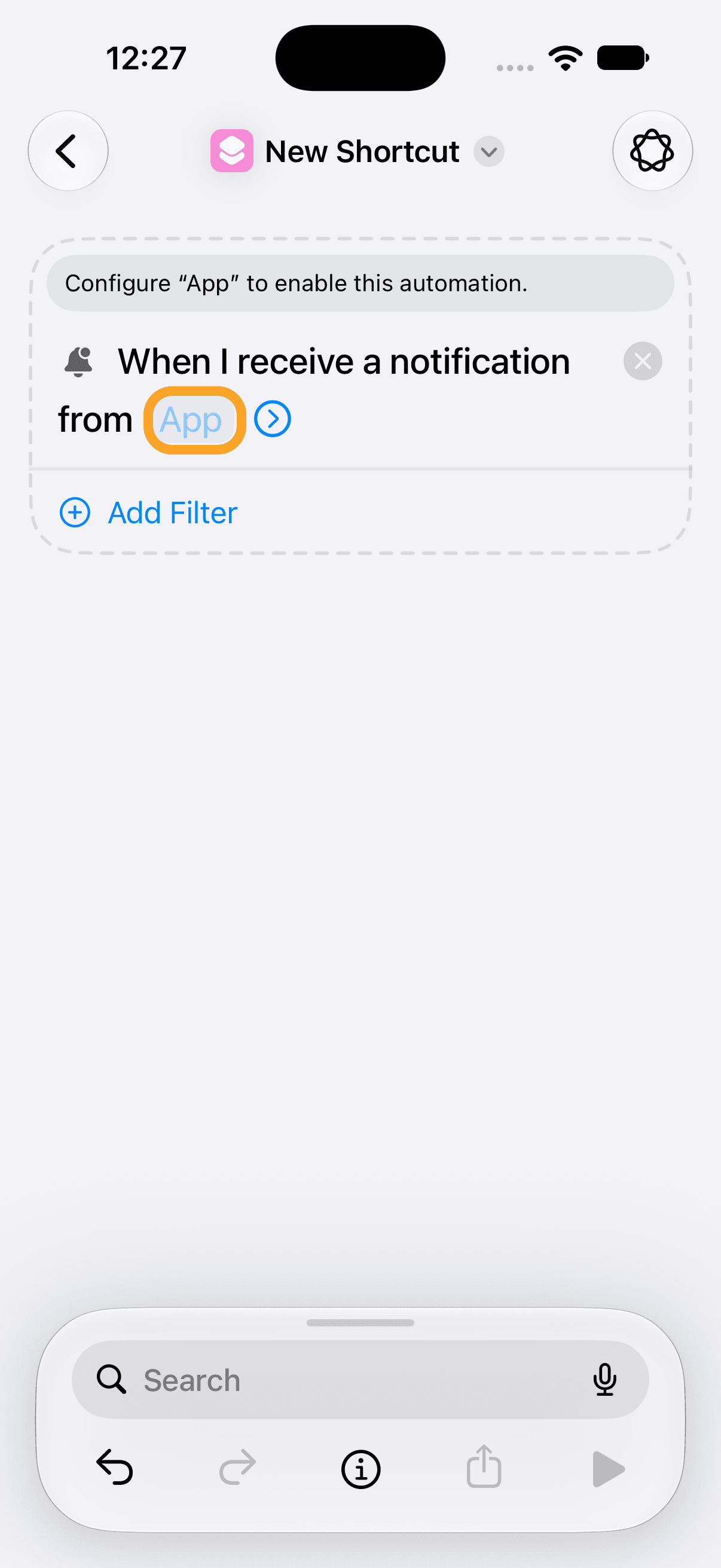 The notification trigger waiting for an app to be configured