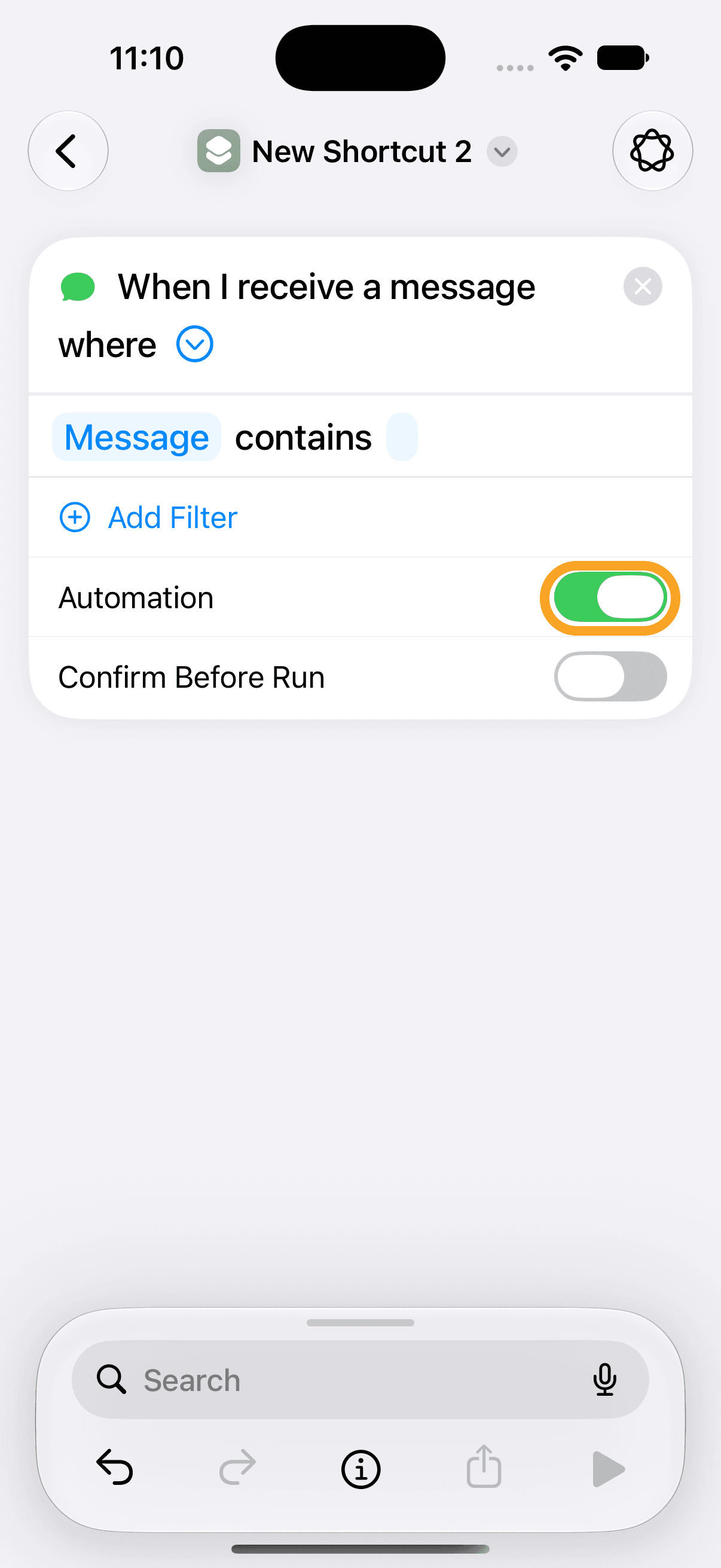 The Automation toggle turned on and Confirm Before Run turned off