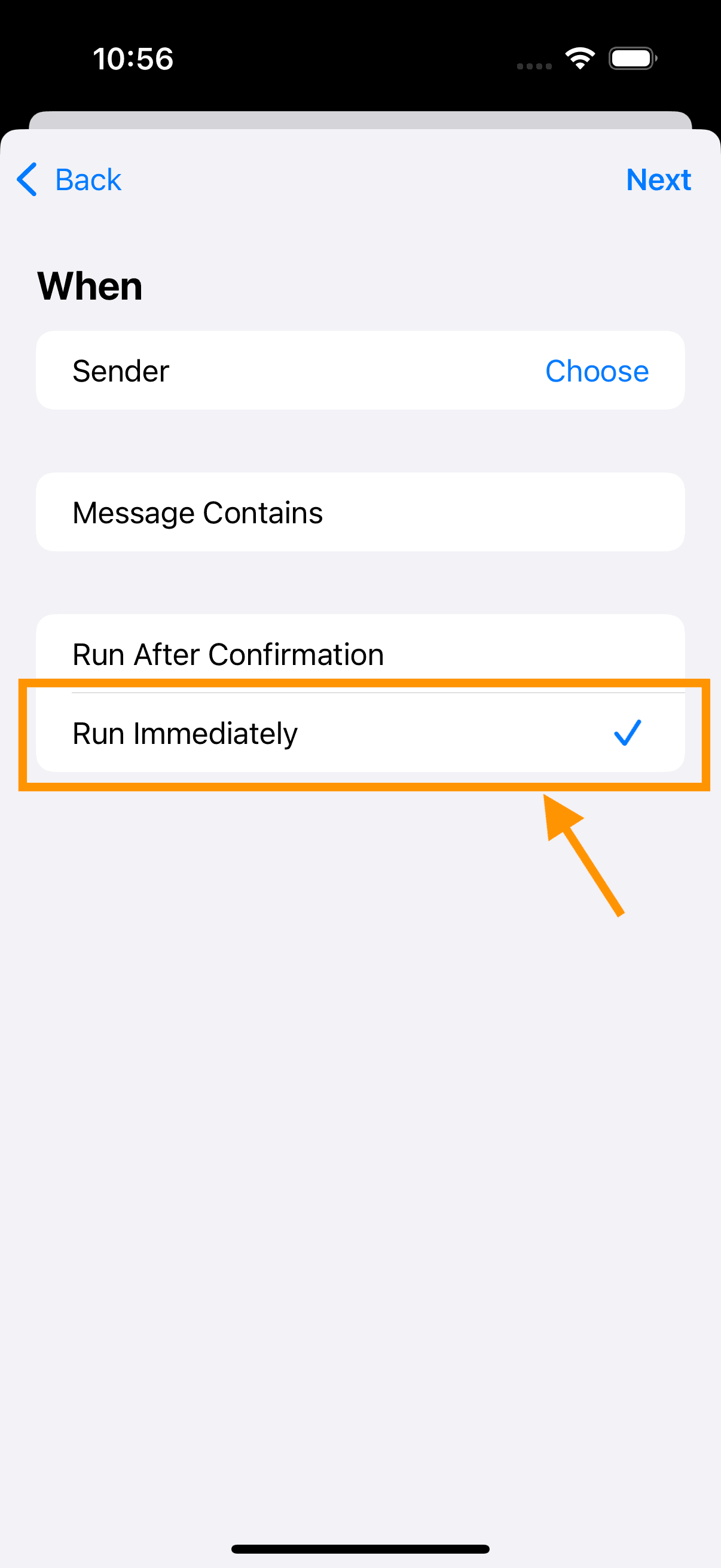 Select the run immediately option.