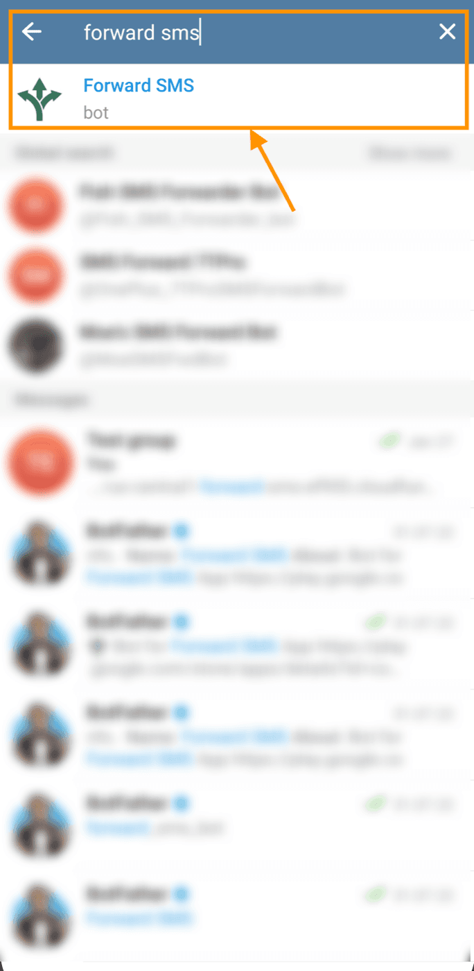 Searching for the Forward SMS bot in Telegram