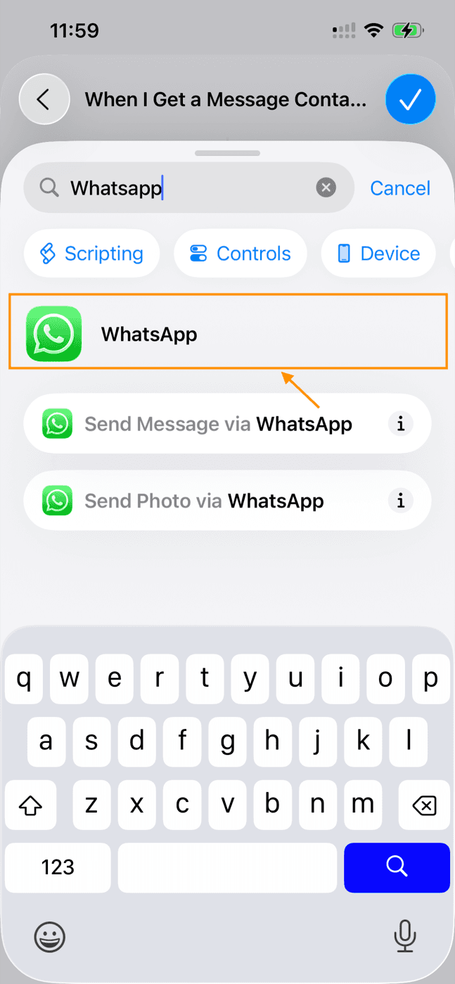 Searching for the WhatsApp action