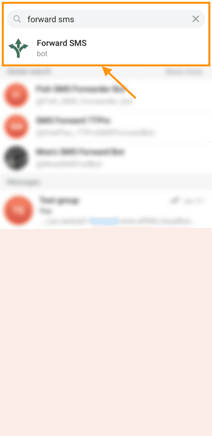 Searching for the Forward SMS bot to add it to the group