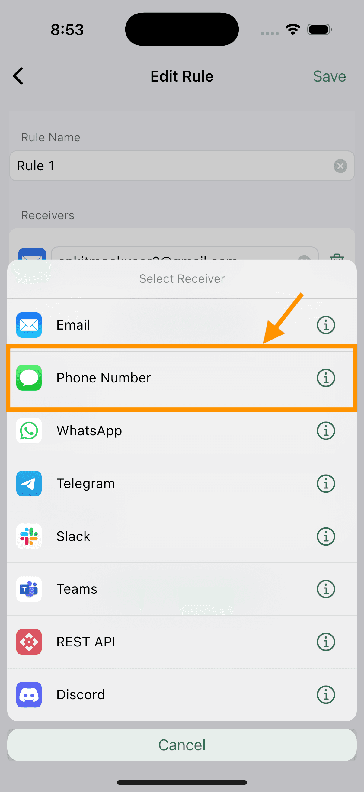 Select Phone Number Option