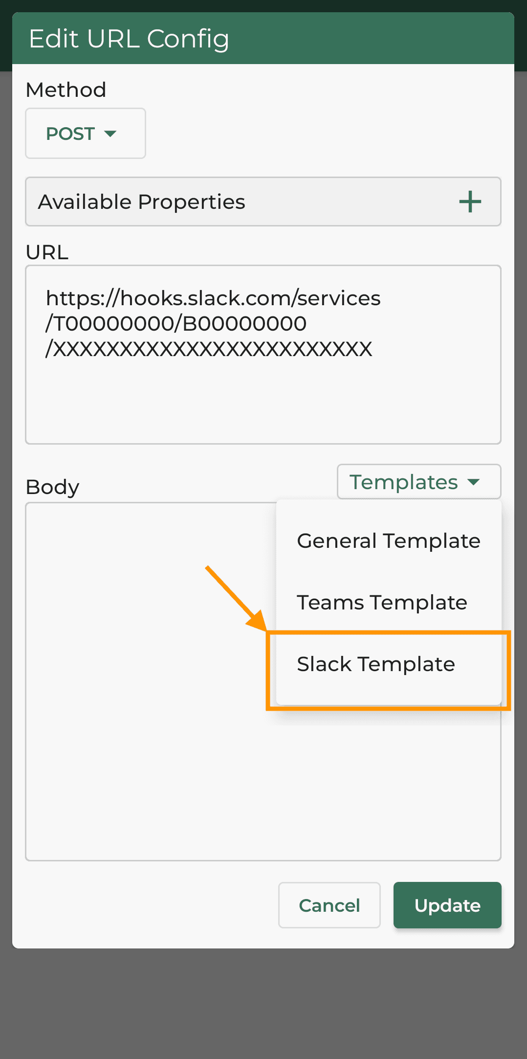 select slack template