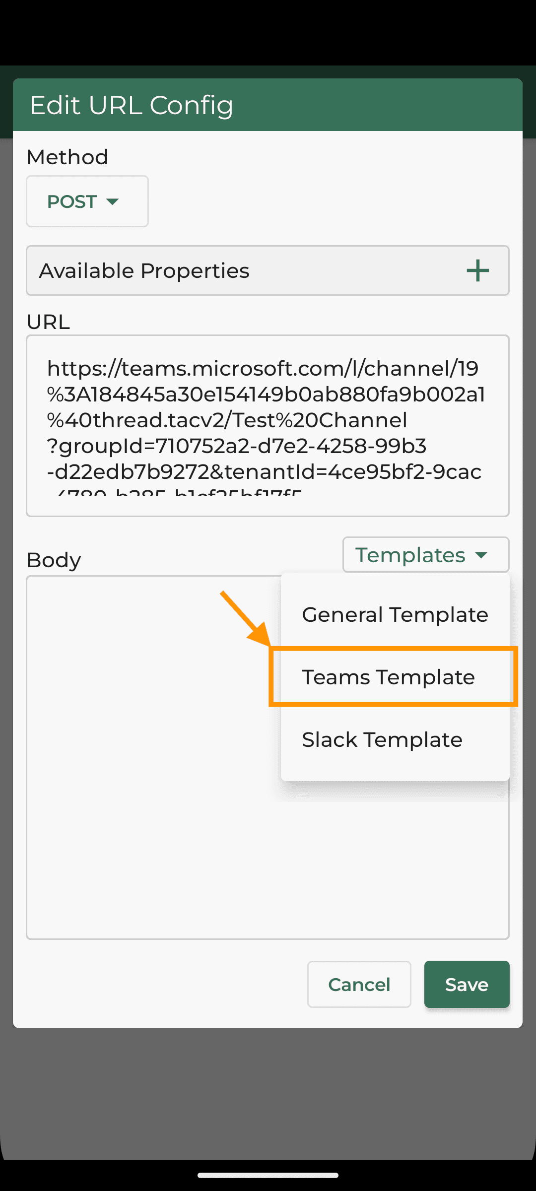 select teams template