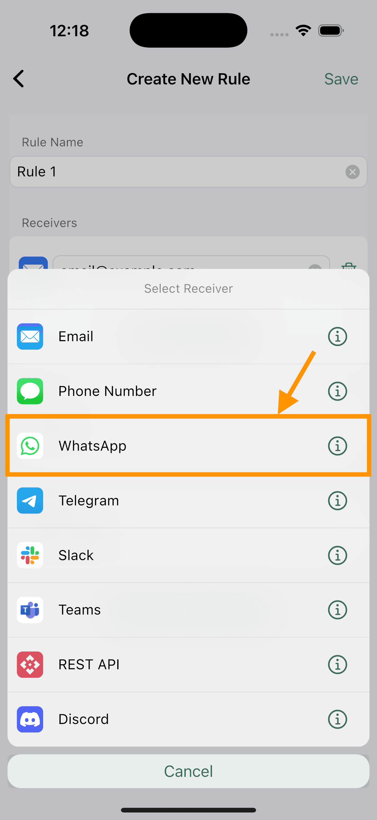 Select Phone Number Option