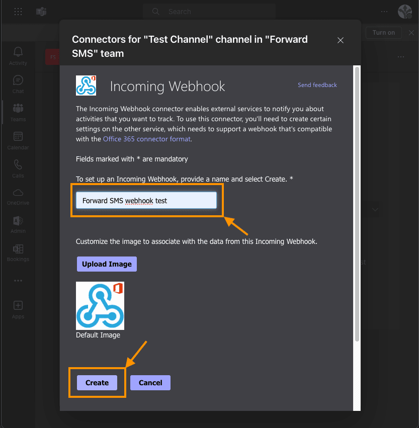 Naming the Teams webhook