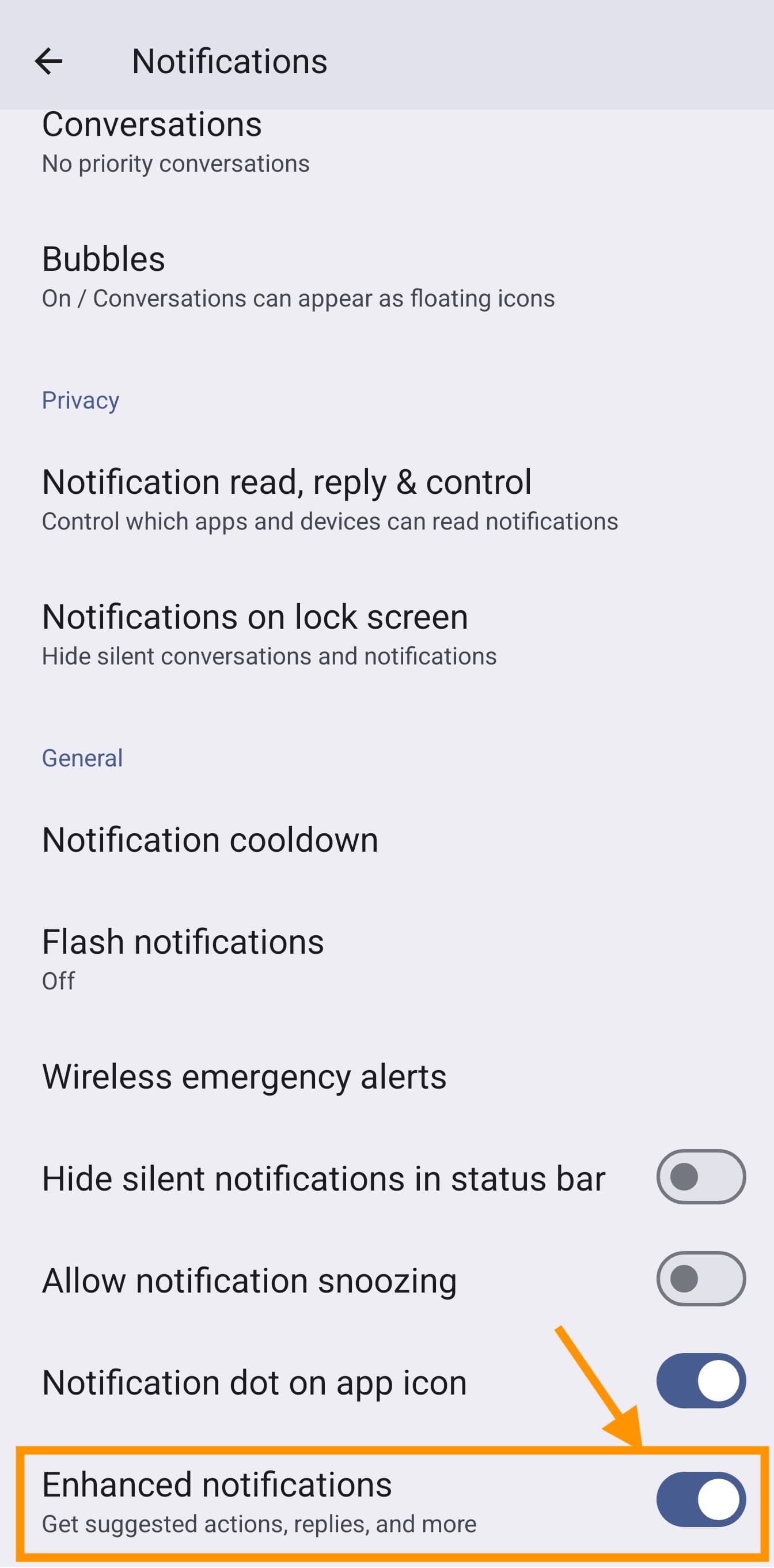 turning off enhanced notifications